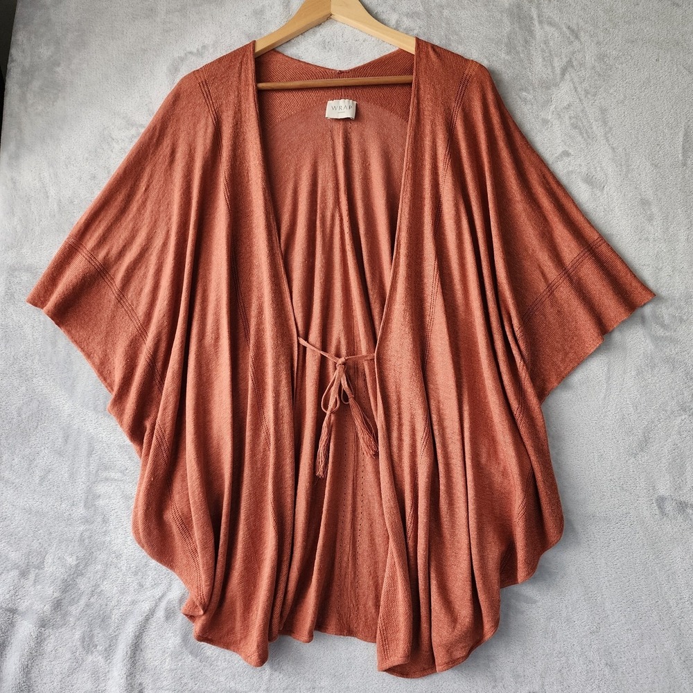 Wrap London Rust Orange Draped Open Cardigan